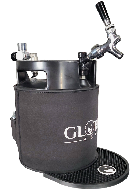 Black drip mat for 7L Gloria Keg and 10L Big G Gloria displayed under 7L Gloria Keg