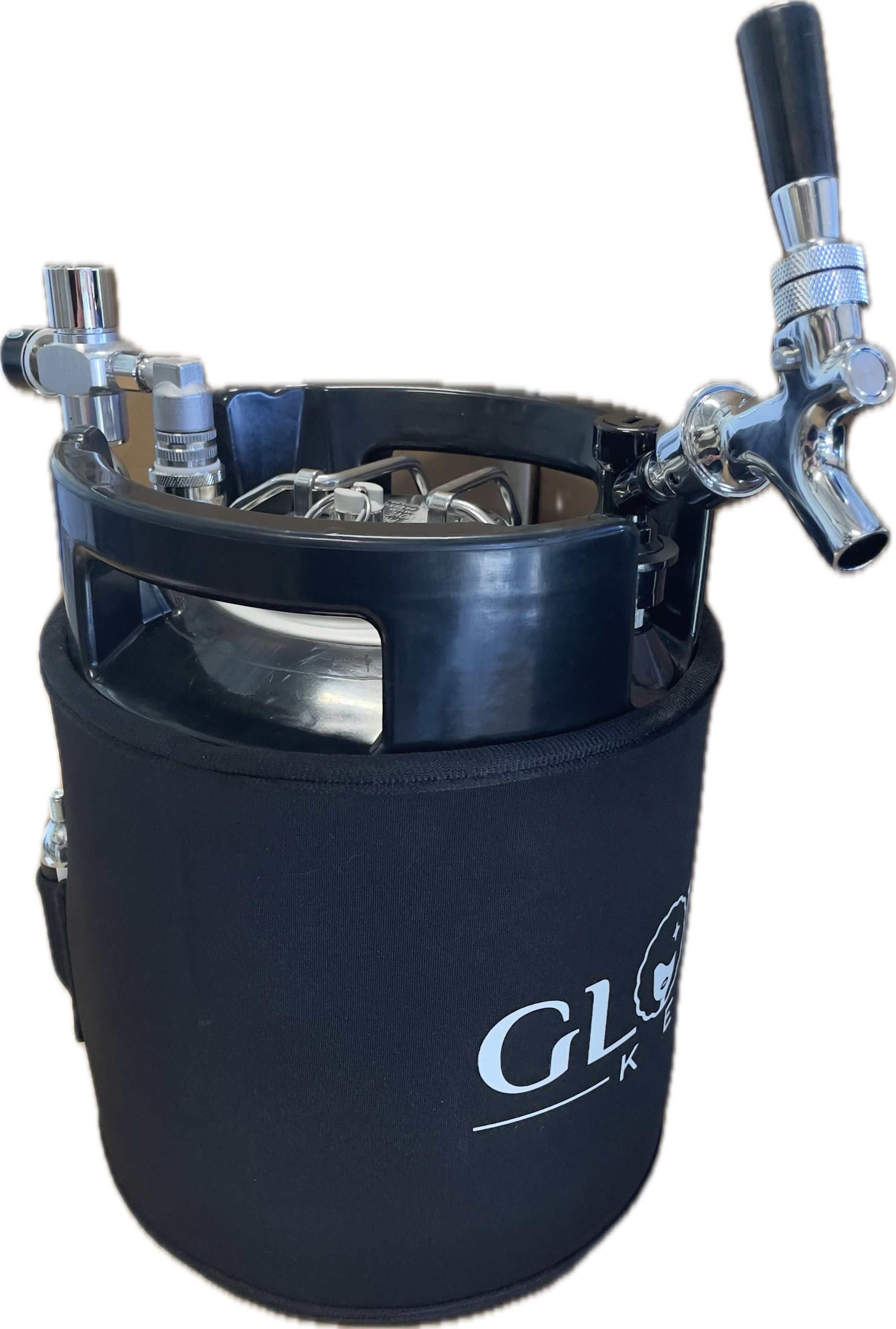 Pour spout Assembly side view for use with 7L Gloria Keg and 10L Big G Gloria shown attached to 7L Gloria Keg