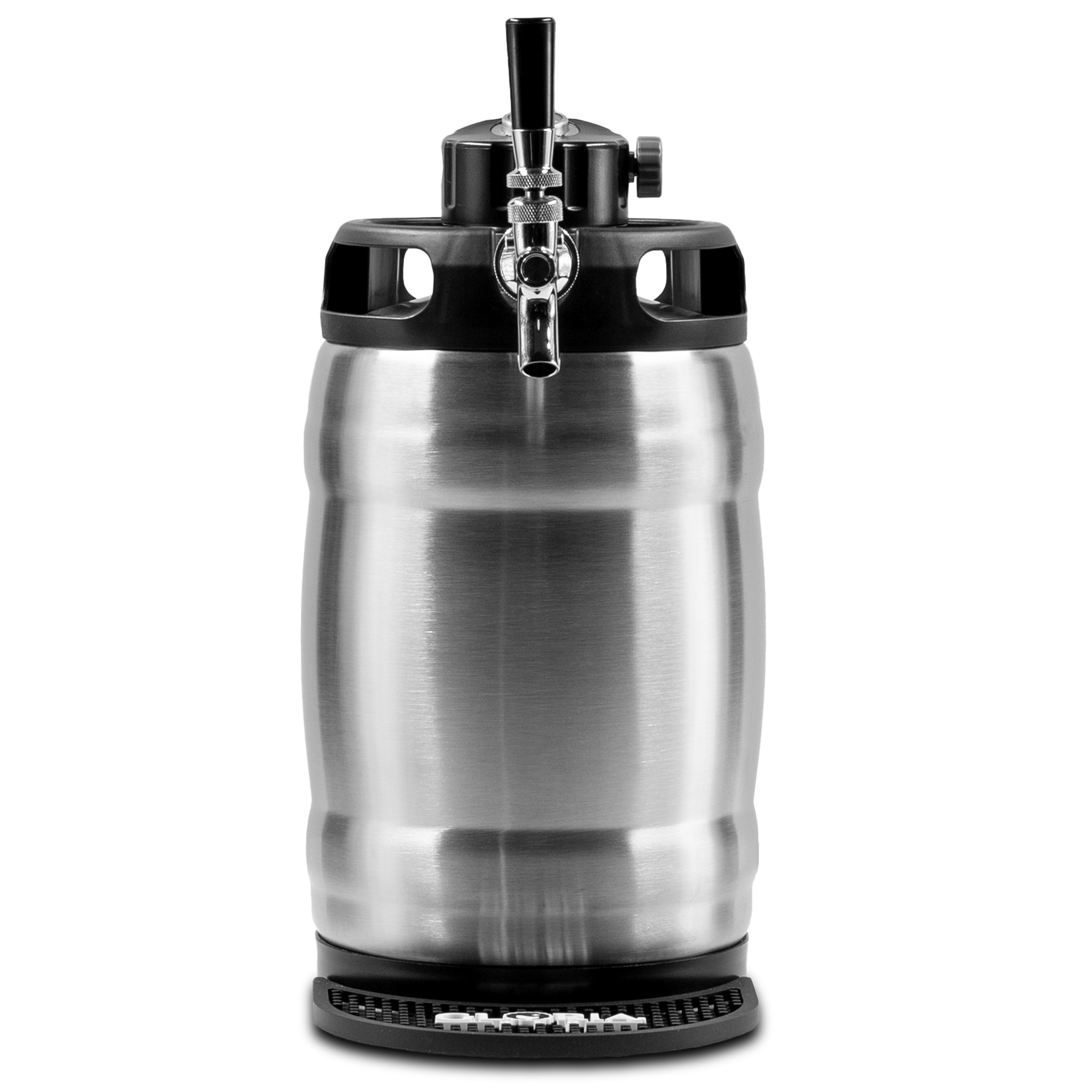 7L Gloria Rose brushed stainless steel with regulating cap, pour spout assembly, and drip mat on a white background