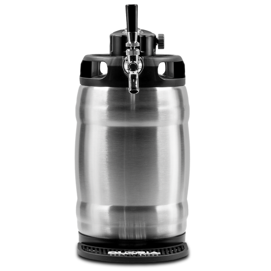 7L Gloria Rose brushed stainless steel with regulating cap, pour spout assembly, and drip mat on a white background