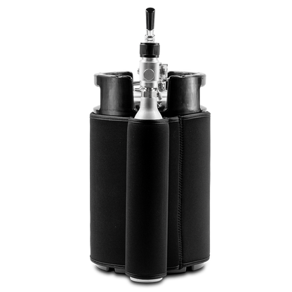 Backside of Big G 10L Gloria Keg showing regulator and co2 in pocket with a white background