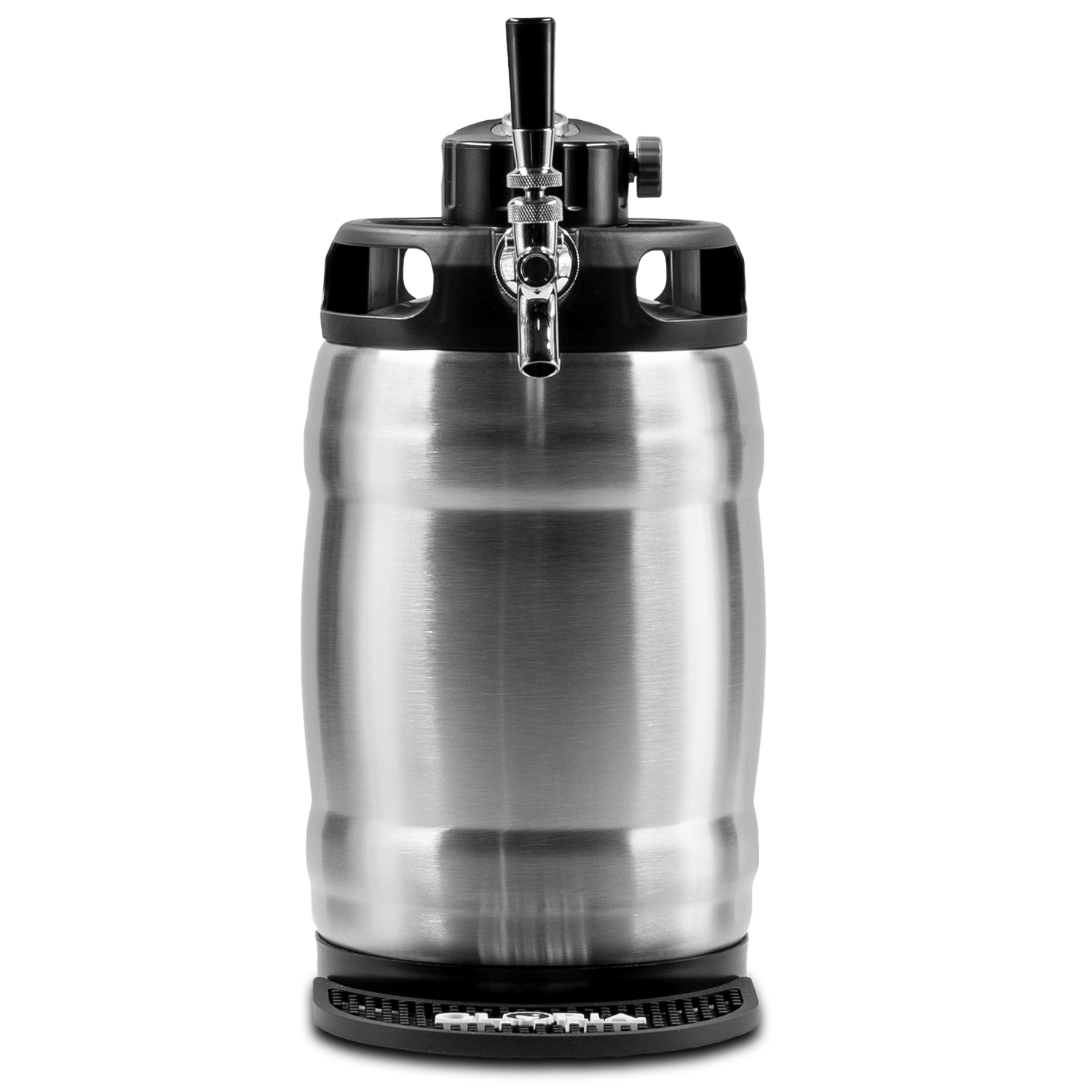 7L Gloria Rose brushed stainless steel with regulating cap, pour spout assembly, and drip mat on a white background